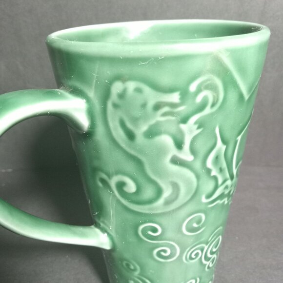 Starbucks Vintage Chaleur Embossed Green Ceramic Travel Mug Siren Mermaid - Picture 10 of 14
